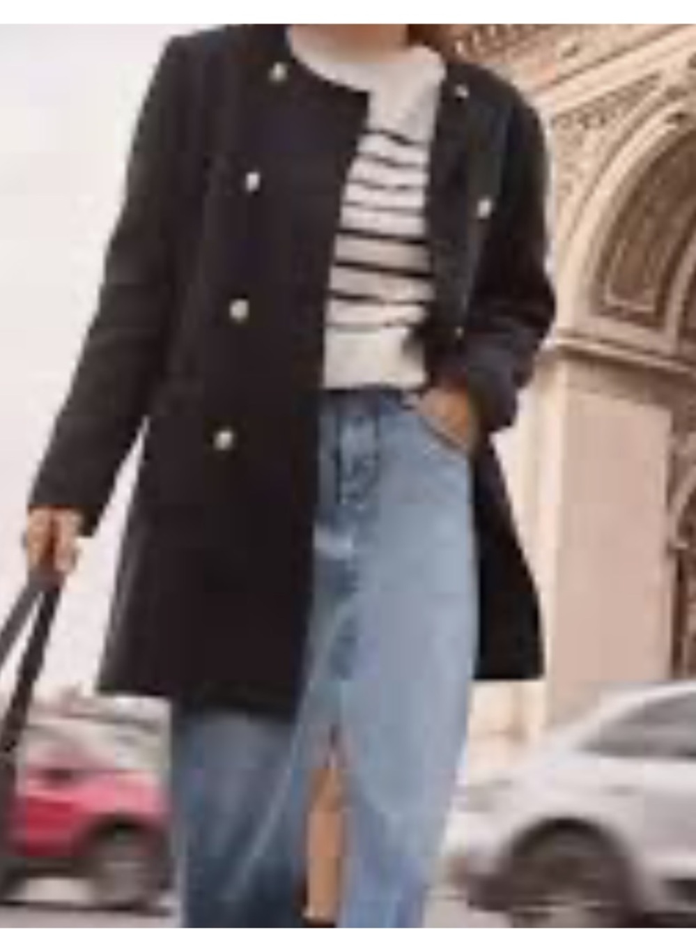 LOFT double breasted boucle collarless pea coat. Front patch pockets .